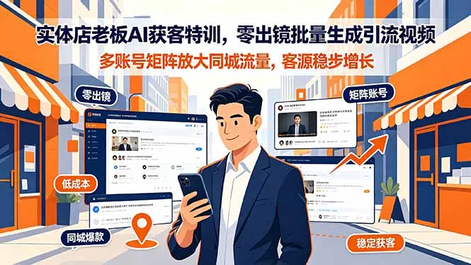 实体店老板AI获客特训，零出镜批量生成引流视频，多账号矩阵放大同城流量，客源稳步增长-豌豆轻创