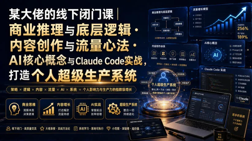 某大佬的线下闭门课｜商业推理与底层逻辑・内容创作与流量心法・AI核心概念与Claude Code实战，打造个人超级生产系统【录音+图片】-豌豆轻创