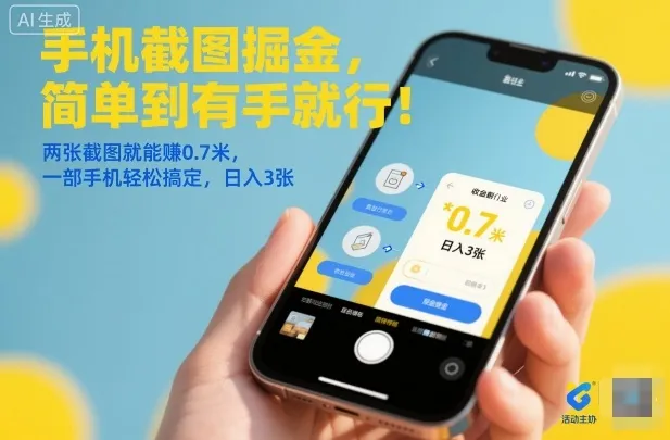 手机截图掘金，简单到有手就行！两张截图就能賺0.7米，一部手机轻松搞定，日入3张【揭秘】-轻创