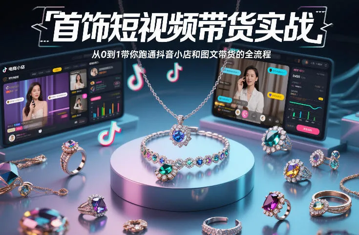 首饰短视频带货实战,从0到1带你跑通抖音小店和图文带货的全流程-轻创