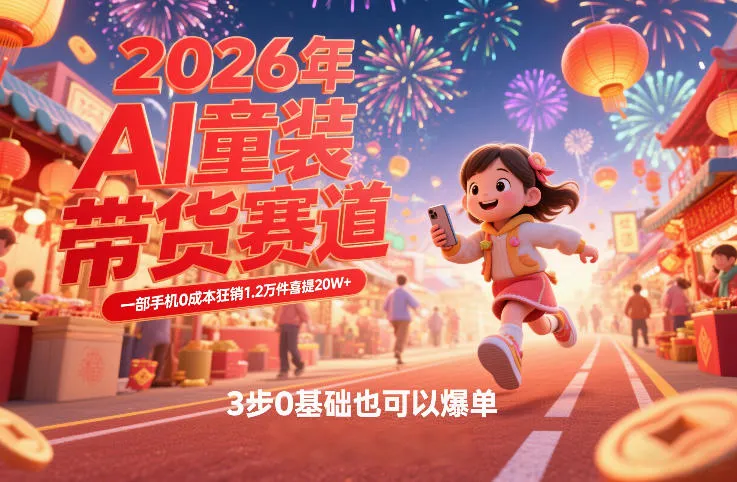 AI童装新春带货赛道，一部手机0成本狂销1.2万件喜提20W+，3步0基础也可以爆单-轻创