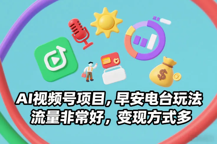 AI视频号项目，早安电台玩法，流量非常好，变现方式多-轻创