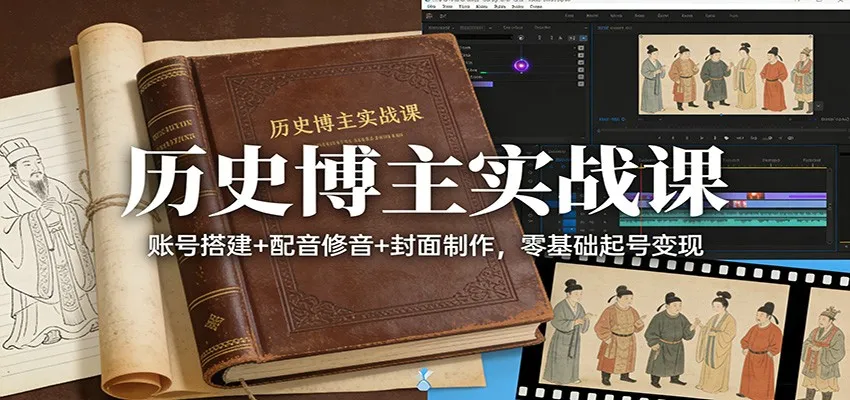 历史博主实战课:账号搭建+配音修音+封面制作,零基础起号变现-轻创