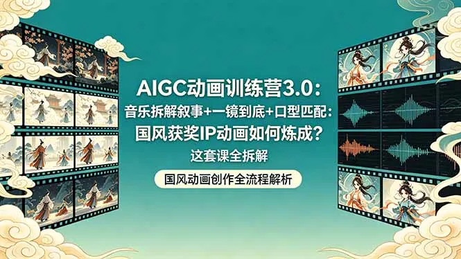 AIGC动画训练营3.0：音乐拆解叙事+一镜到底+口型匹配：国风获奖IP动画如何炼成？这套课全拆解-豌豆轻创