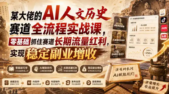 某大佬的AI人文历史赛道全流程实战课,零基础抓住赛道长期流量红利,实现稳定副业增收(更新)