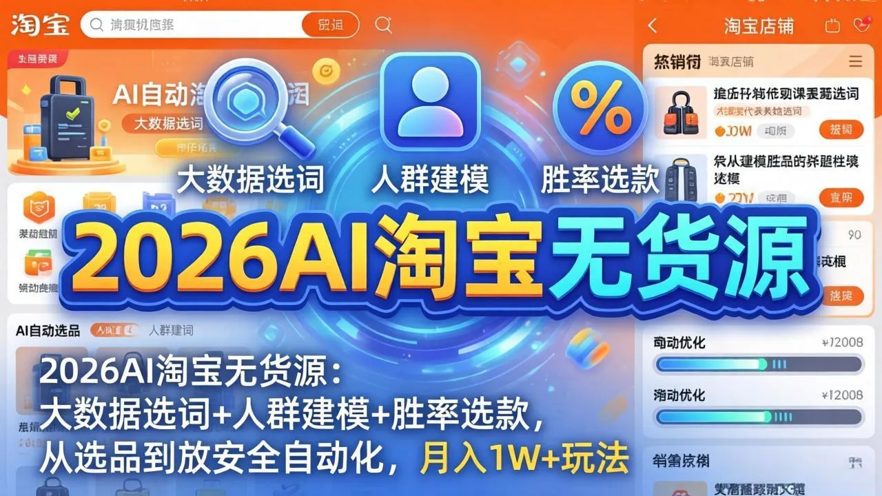 2026AI淘宝无货源-4月更新：大数据选词+人群建模+胜率选款，从选品到放大全自动化，月入1W+玩法-豌豆轻创