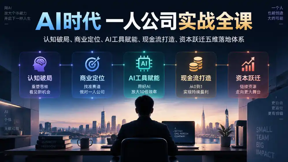 AI时代一人公司实战全课｜认知破局、商业定位、AI工具赋能、现金流打造、资本跃迁五维落地体系-豌豆轻创