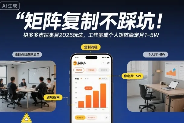 矩阵复制不踩坑！拼多多虚拟类目2025玩法，工作室或者个人矩阵稳定月1-5W【揭秘】-轻创
