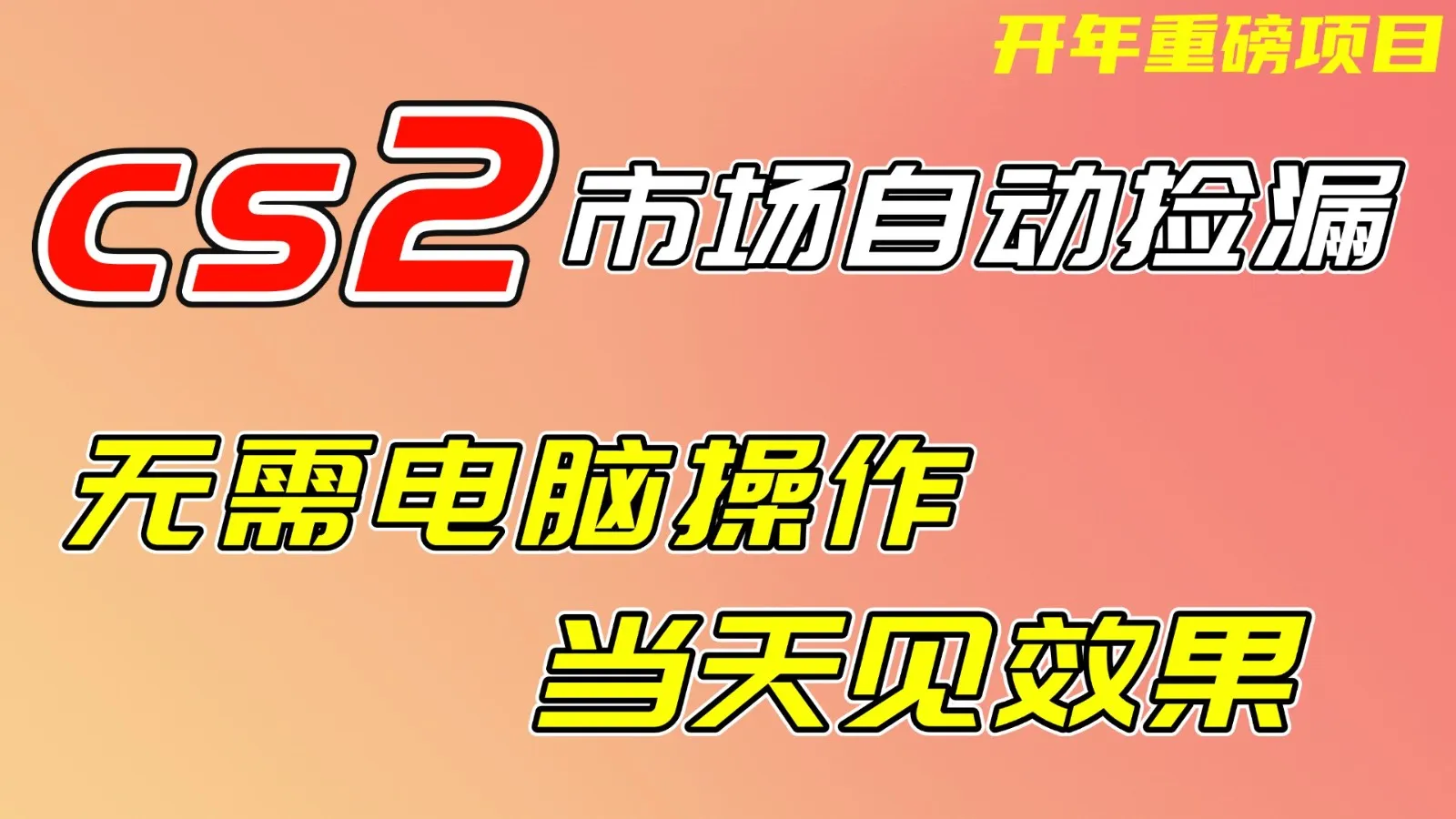 CS2市场挂机项，无需电脑操作，无需进入游戏，当天见效果，支持任何形式验证-轻创