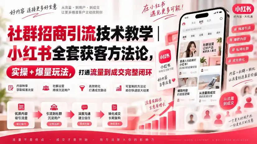 社群招商引流技术教学|小红书全套获客方法论,实操+爆量玩法,打通流量到成交完整闭环-豌豆轻创