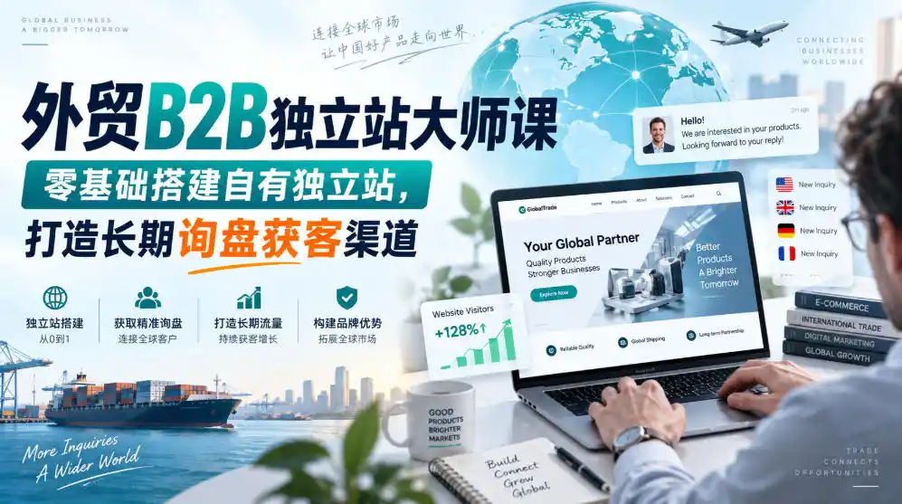 外贸B2B独立站大师课，零基础搭建自有独立站，打造长期询盘获客渠道-豌豆轻创