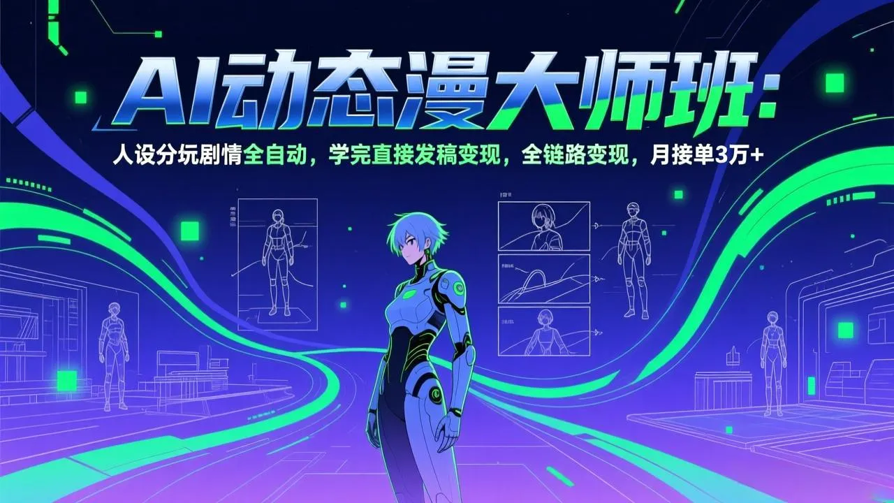 AI动态漫剧大师班：人设分镜剧情全自动，学完直接发稿变现，全链路变现，月接单3万+-轻创