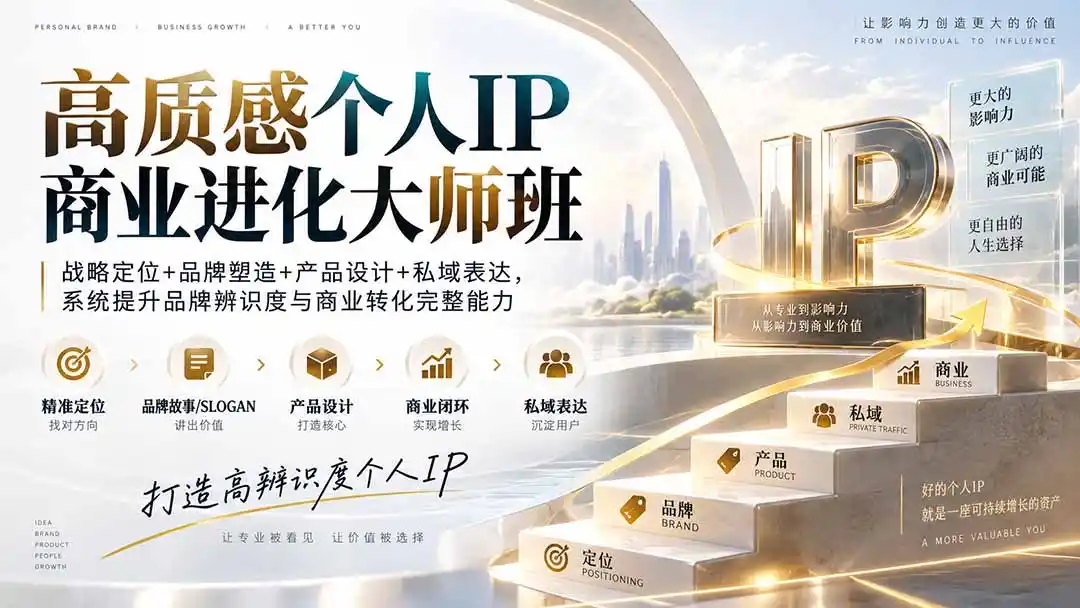 高质感个人IP商业进化大师班：战略定位+品牌塑造+产品设计+私域表达，系统提升品牌辨识度与商业转化完整能力-豌豆轻创