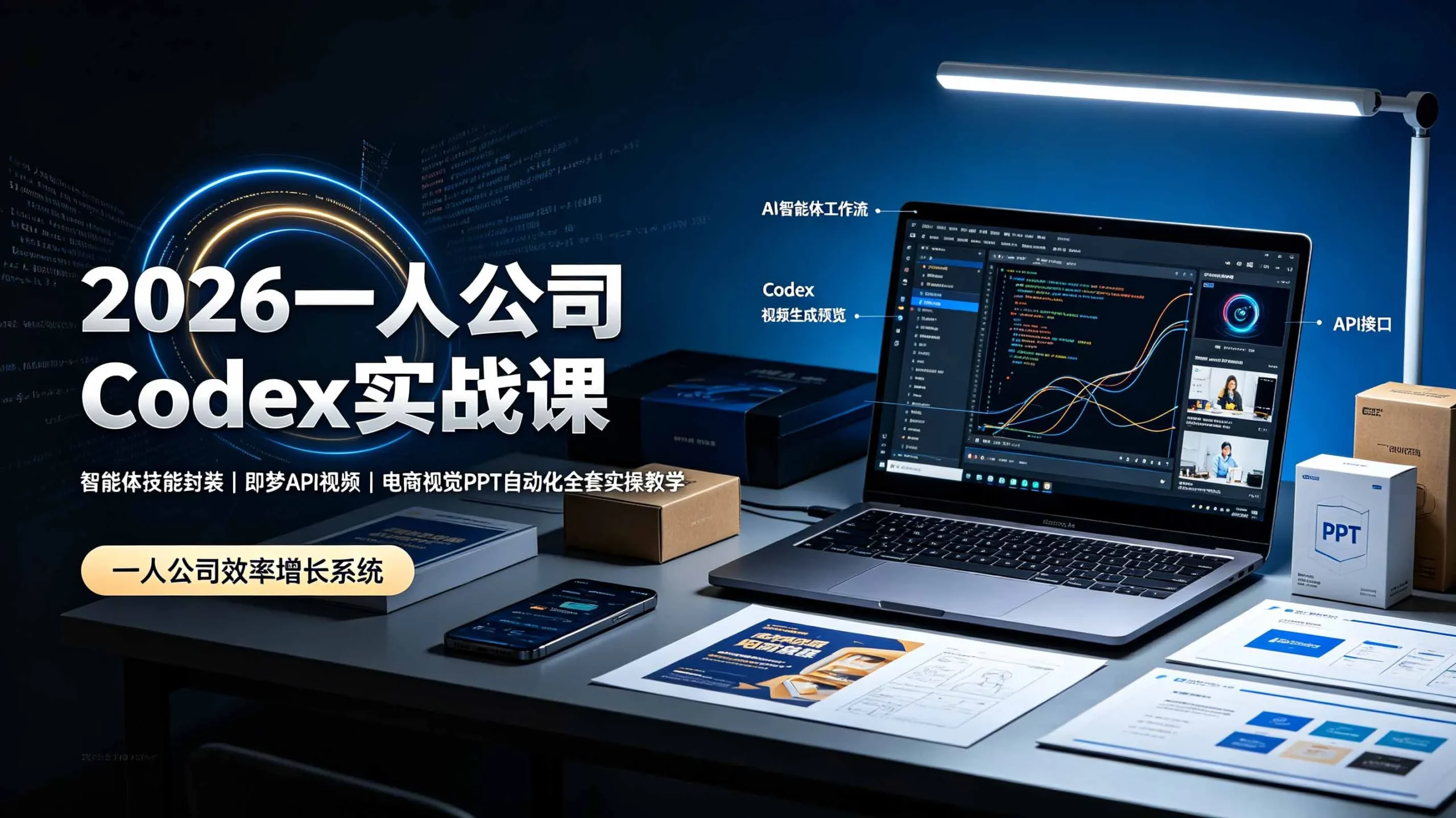 2026一人公司Codex实战课◆智能体技能封装｜即梦API视频｜电商视觉PPT自动化全套实操教学-豌豆轻创