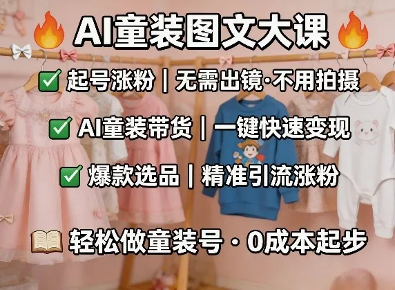 AI童装图文剪辑，某社群童装图文大课，起号涨粉、AI童装带货、爆款选品，无需出镜和拍摄-豌豆轻创