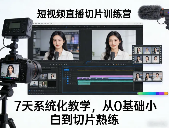 短视频直播切片训练营，7天系统化教学，从0基础小白到切片熟练-豌豆轻创