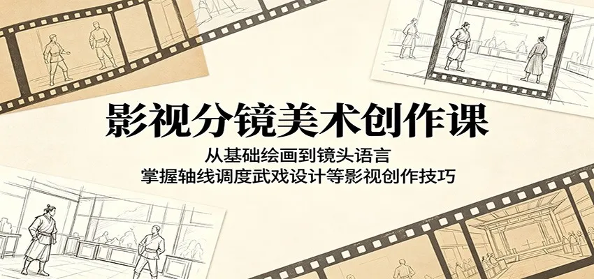 影视分镜美术创作课：从基础绘画到镜头语言，掌握轴线调度武戏设计等影视创作技巧-豌豆轻创