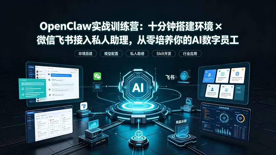 OpenClaw实战特训营：十分钟搭建环境×微信飞书接入私人助理，从零培养你的AI数字员工-豌豆轻创