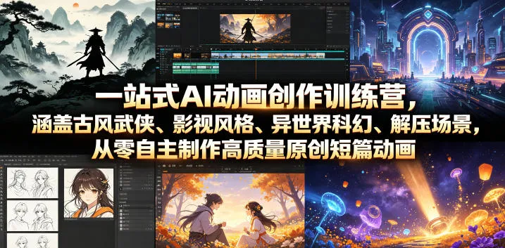 一站式AI动画创作训练营，涵盖古风武侠、影视风格、异世界科幻、解压场景，从零自主制作高质量原创短篇动画-豌豆轻创