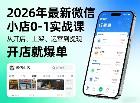 2026年最新微信小店0-1实战课，从开店、上架、运营到提现，开店就爆单-豌豆轻创