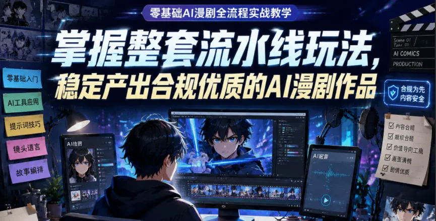 零基础AI漫剧全流程实战教学，掌握整套流水线玩法，稳定产出合规优质的AI漫剧作品-豌豆轻创