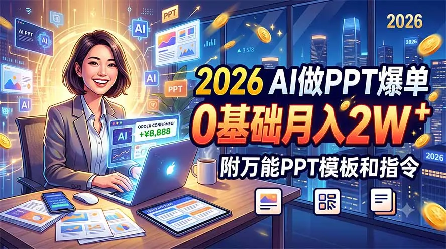 2026 AI做PPT爆单，0基础月入2W，附万能PPT模板和指令-豌豆轻创