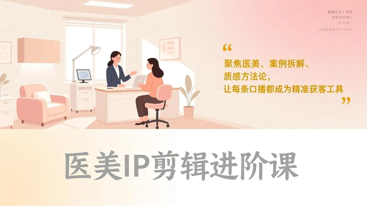 医美IP剪辑进阶课，聚焦医美、案例拆解、质感方法论，让每条口播都成为精准获客工具-轻创