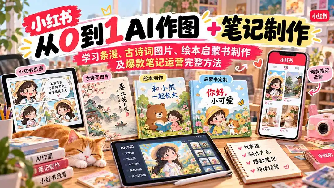 2026小红书AI内容创作从0到1-更新1009：学习条漫、古诗词图片、绘本启蒙书制作及爆款笔记运营完整方法-豌豆轻创