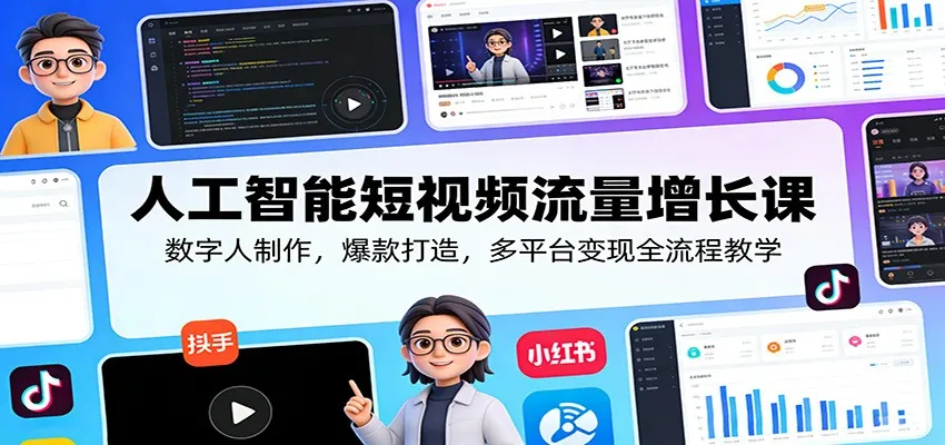 人工智能短视频流量增长课:数字人制作,爆款打造,多平台变现全流程教学-豌豆轻创