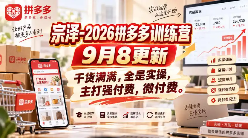 宗泽-2026拼多多训练营9月8更新，干货满满，全是实操，主打强付费，微付费-豌豆轻创