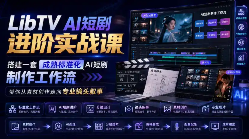 LibTV AI短剧进阶实战课，搭建一套成熟标准化AI短剧制作工作流，带你从素材创作走向专业镜头叙事(更新)-豌豆轻创