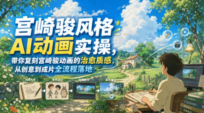 宫崎骏风格AI动画实操，带你复刻宫崎骏动画的治愈质感，从创意到成片全流程落地-豌豆轻创