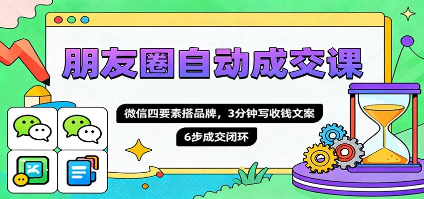 朋友圈自动成交课，微信四要素搭品牌，3分钟写收钱文案，6步成交闭环-轻创