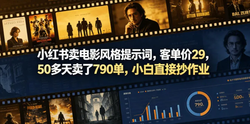 小红书卖电影风格提示词，客单价29，50多天卖了790单，小白直接抄作业！-豌豆轻创