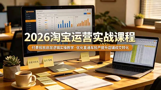 2026 淘宝运营实战课程，付费投放底层逻辑实操教学，优化直通车投产提升店铺成交转化-豌豆轻创