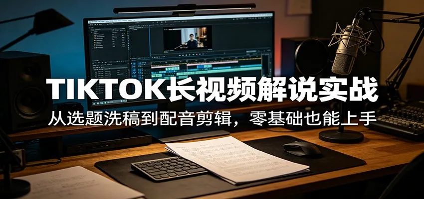 TIKTOK长视频解说实战：从选题洗稿到配音剪辑，零基础也能上手-豌豆轻创