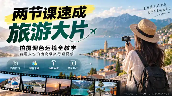 两节课速成旅游大片｜拍摄调色运镜全教学，普通人也拍出高级旅行短视频-豌豆轻创