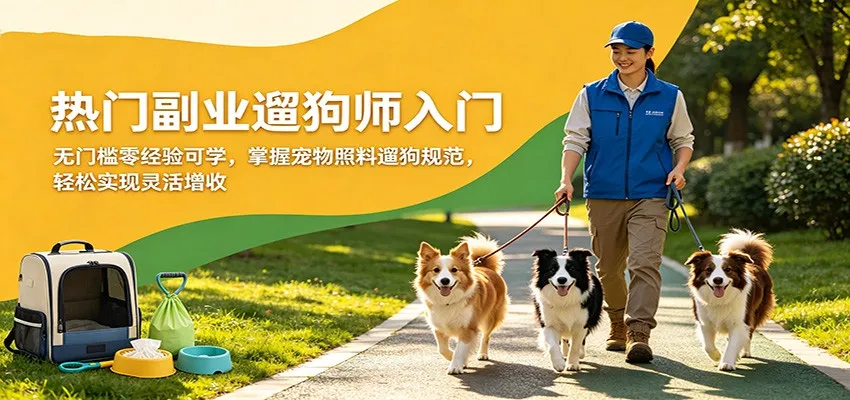 热门副业遛狗师入门，无门槛零经验可学，掌握宠物照料遛狗规范，轻松实现灵活增收-豌豆轻创
