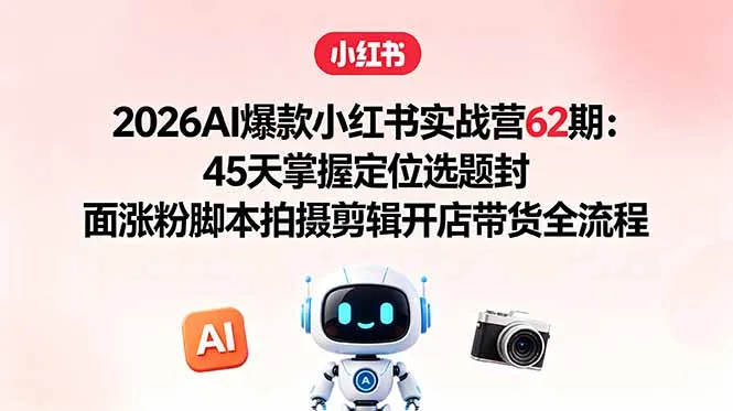 2026AI爆款小红书实战营62期：45天掌握定位选题封面涨粉脚本拍摄剪辑开店带货全流程-豌豆轻创