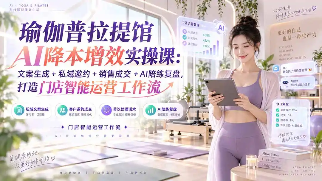 瑜伽普拉提馆AI降本增效实操课：文案生成+私域邀约+销售成交+AI陪练复盘，打造门店智能运营工作流-豌豆轻创