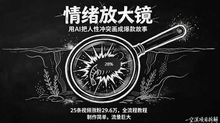 AI制作“情绪放大镜“视频，25条视频涨粉29.6W粉，流量巨大，制作简单，全流程教程-豌豆轻创