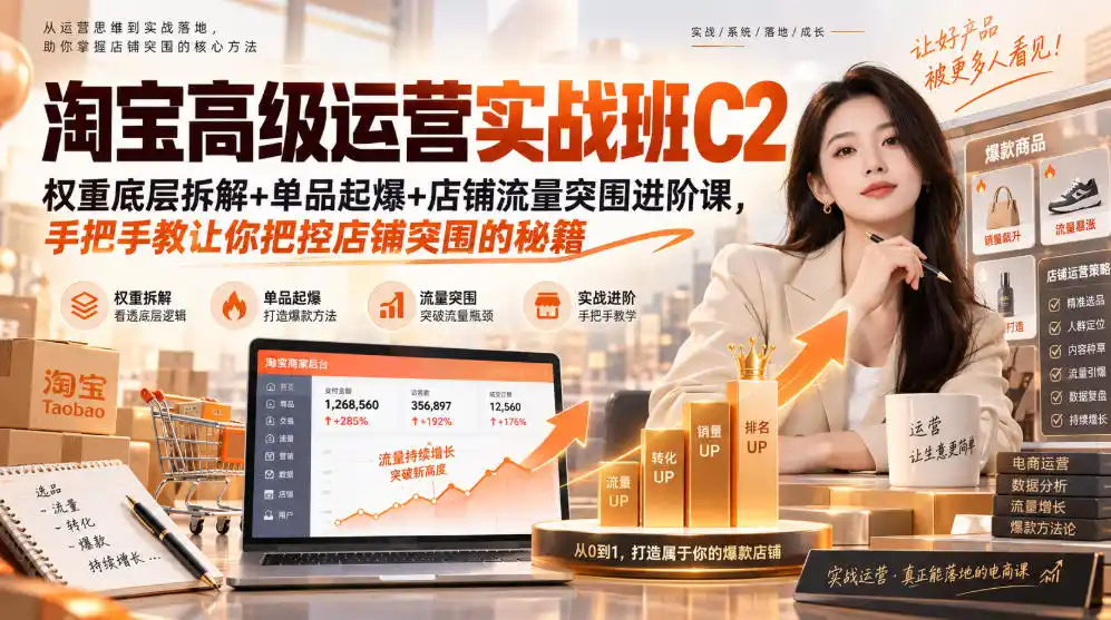 淘宝高级运营实战班C2｜权重底层拆解+单品起爆+店铺流量突围进阶课，手把手教让你把控店铺突围的秘籍-豌豆轻创