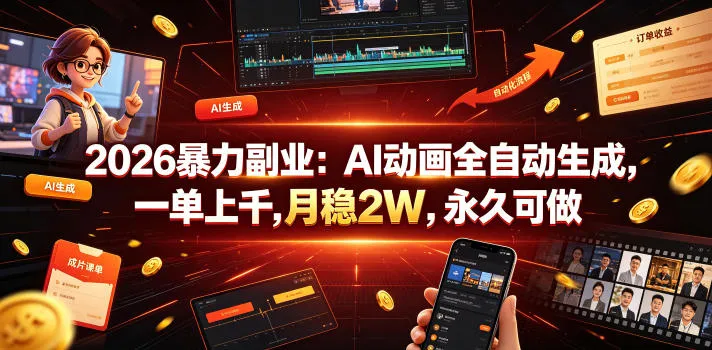 2026暴力副业：AI动画全自动生成，一单上千，月稳2W，永久可做【揭秘】-豌豆轻创
