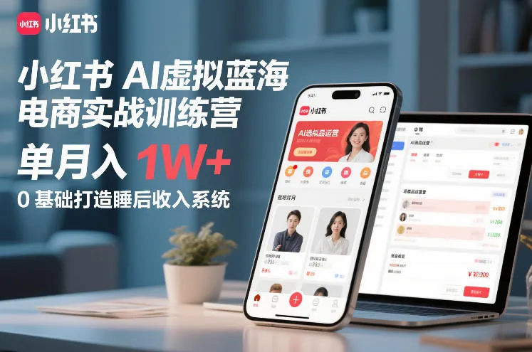 小红书AI虚拟蓝海电商实战训练营，单月入1W+，0基础打造睡后收入系统(更新)-豌豆轻创