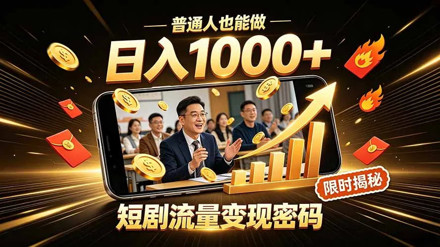 一部手机做短剧分发，不用真人出镜、不用拍摄剧本，快手流量变现日赚千元-豌豆轻创