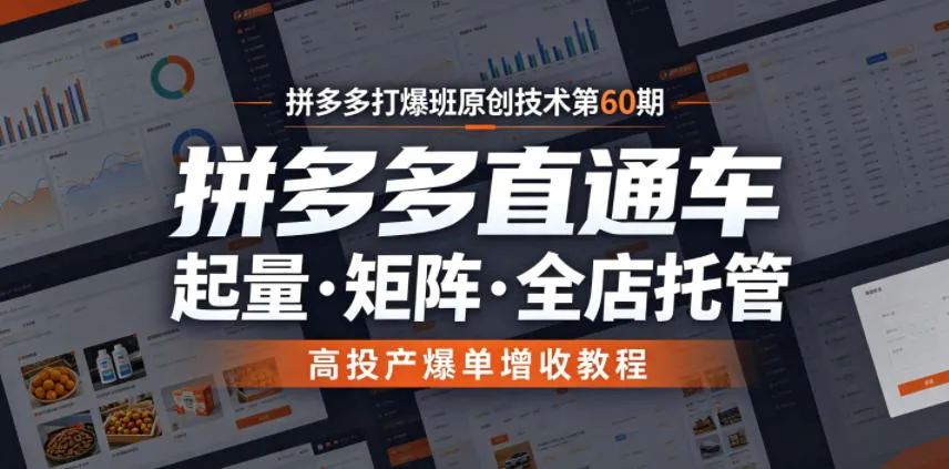 拼多多打爆班原创技术第60期，拼多多直通车，起量・矩阵・全店托管，高投产爆单增收教程-豌豆轻创
