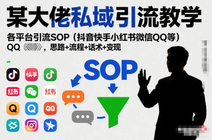 某大佬私域引流教学，各平台引流SOP(抖音快手小红书微信QQ等)，思路+流程+话术+变现-轻创
