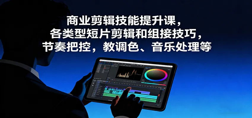 商业剪辑技能提升课，各类型短片剪辑和组接技巧，节奏把控，教调色、音乐处理等-轻创