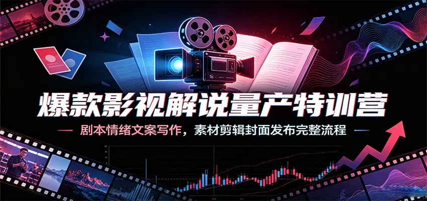 爆款影视解说量产特训营：剧本情绪文案写作，素材剪辑封面发布完整流程-豌豆轻创