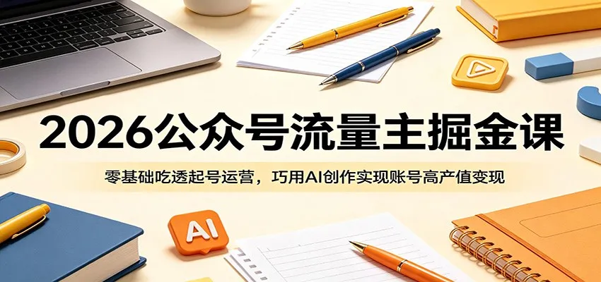 2026公众号流量主掘金课：零基础吃透起号运营，巧用AI创作实现账号高产值变现-豌豆轻创